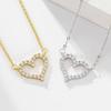 Hollow Out Full Diamond Heart-shaped Necklace Simple Alloy Diamond Inlaid Heart-shaped Pendant Women Elegant Jewelry Necklace
