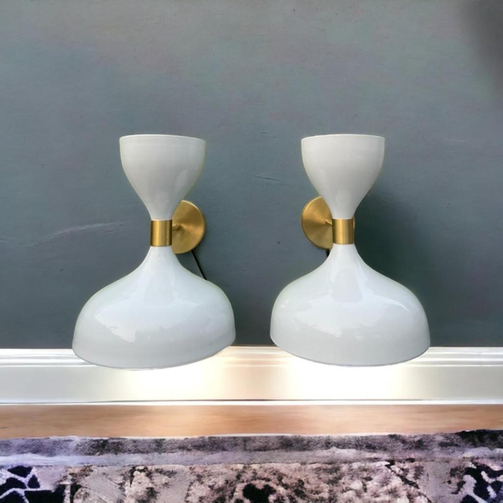 Бело-золотые настенные бра Diabolo Mid Century Modern | Настенные светильники Double Sputnik | Лампа для туалетного столика в итальянском стиле | Освещение в стиле ретро 1950-х годов