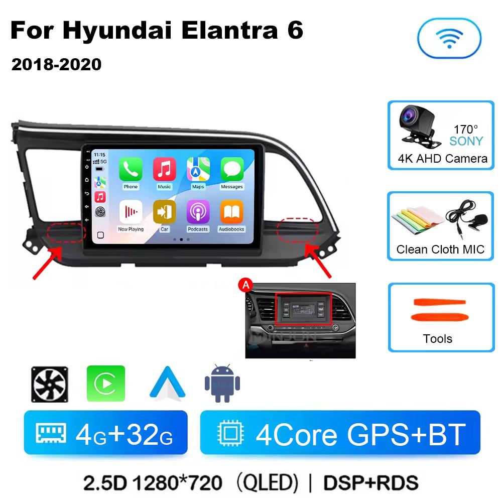 Для Hyundai Elantra 6 2018 2019 2020 Автомагнитола Мультимедиа Видео GPS Android 14 Беспроводной Apple Carplay QLED Экран Головное устройство