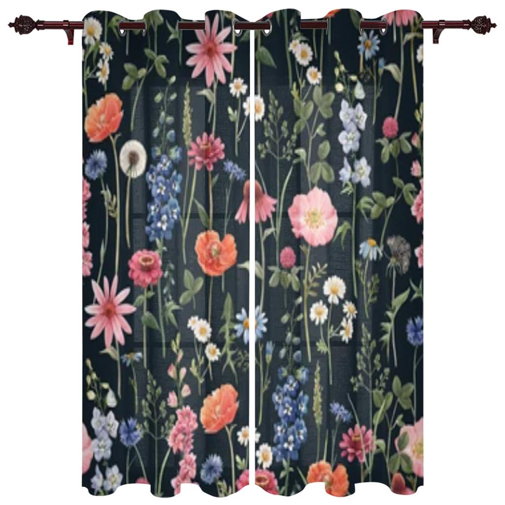 Flower Watercolor Window Curtain for Bedroom Living Room Backdrop Curtain Home Decor Kitchen Short Curtain