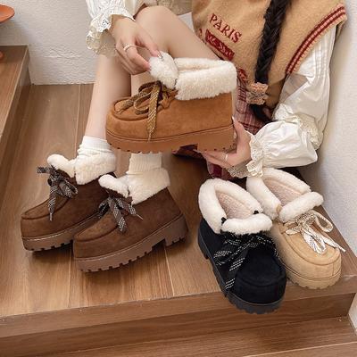 Женские зимние теплые меховые ботинки большого размера на мягкой подошве, утепленные подкладкой, ботильоны до щиколотки, нескользящие, для пеших прогулок, повседневные, спортивные, хлопковые ботинки