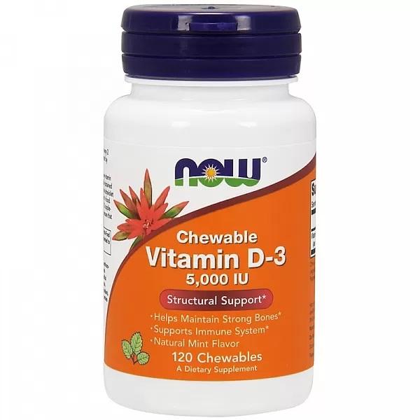 Now Foods Vitamin D-3 5000 IU,  CHEWABLE MINT, 120 LOZ
