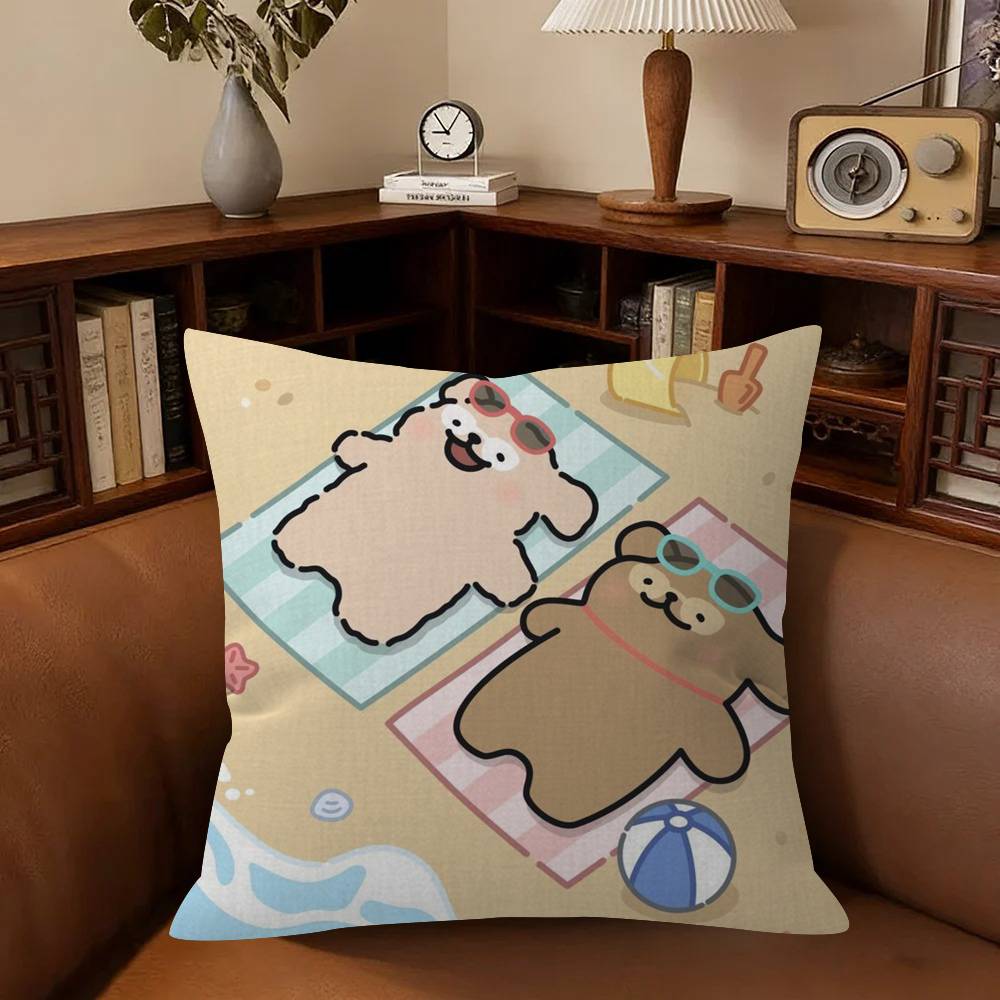 Cartoon Line Dog Maple Design Cushion Cover Happy Autumn Harvest Decor Holiday Decorati Pillow Cover