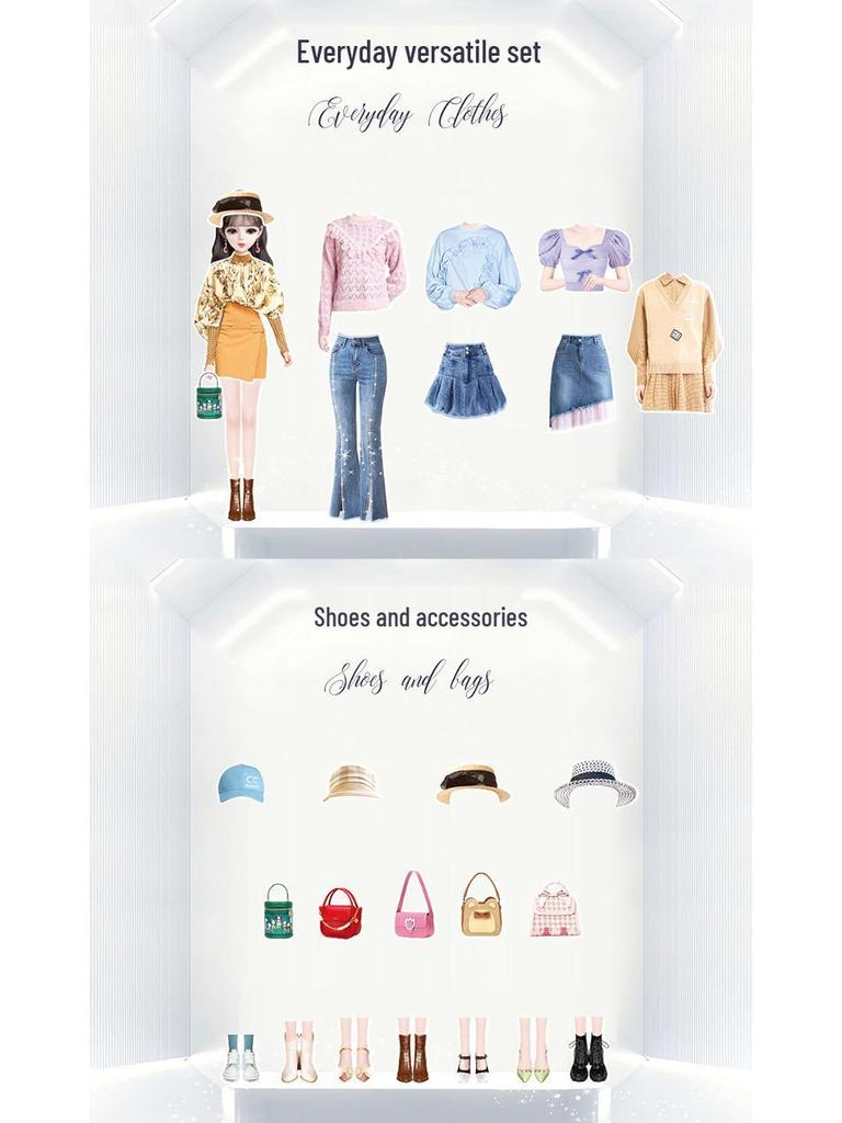 Магнитная книга-пазл для девочек: Набор наклеек Игрушка и Модная кукла для возраста 4-6 лет