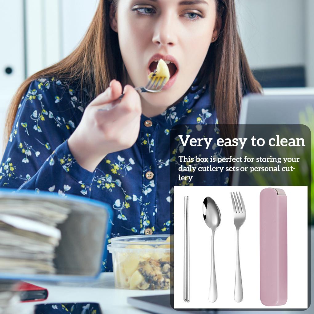 2 шт. портативный набор палочек для еды ложек из нержавеющей стали для студентов с ящиком для хранения узор розовый