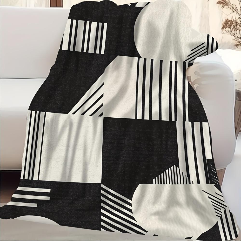 60x80 Inch Extra Large Blanket - Super Soft Cozy Retro Geometric Pattern Throw, Black & White Monochrome Design