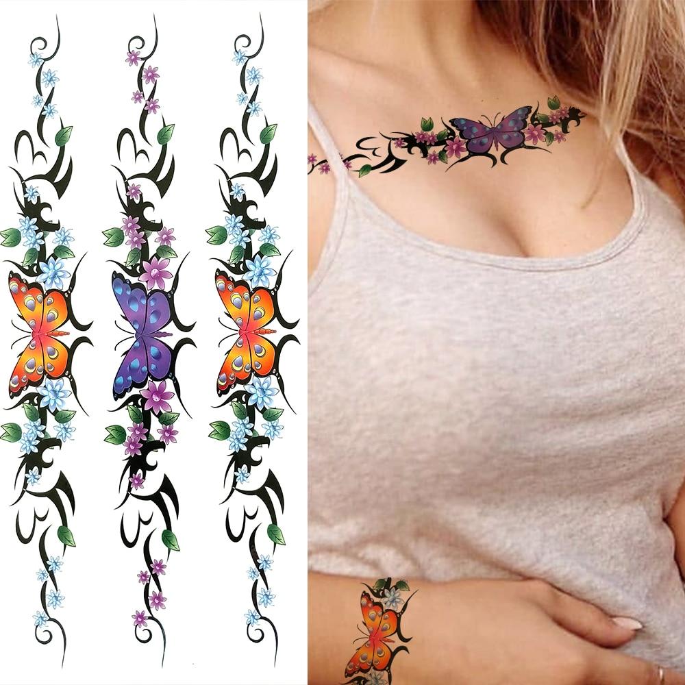 Временные татуировки в стиле скорпиона для женщин и мужчин, черный дракон, бабочка, татуировка из хны, наклейка, поддельные шипы, переносные татуировки на лодыжке