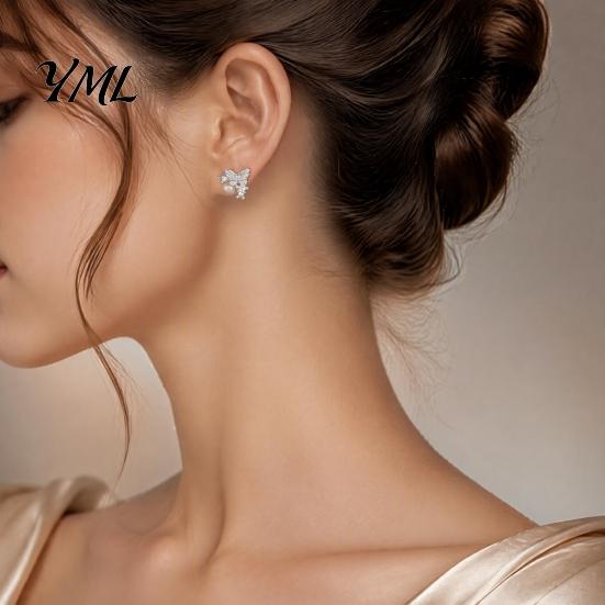 Elegant Pearl Dangle Earrings 1 Pair Butterfly Stud for Women, Sparkly Rhinestone Faux Versatile Alloy Earrings, Glitter Cubic Zirconia Jewelry Daily,