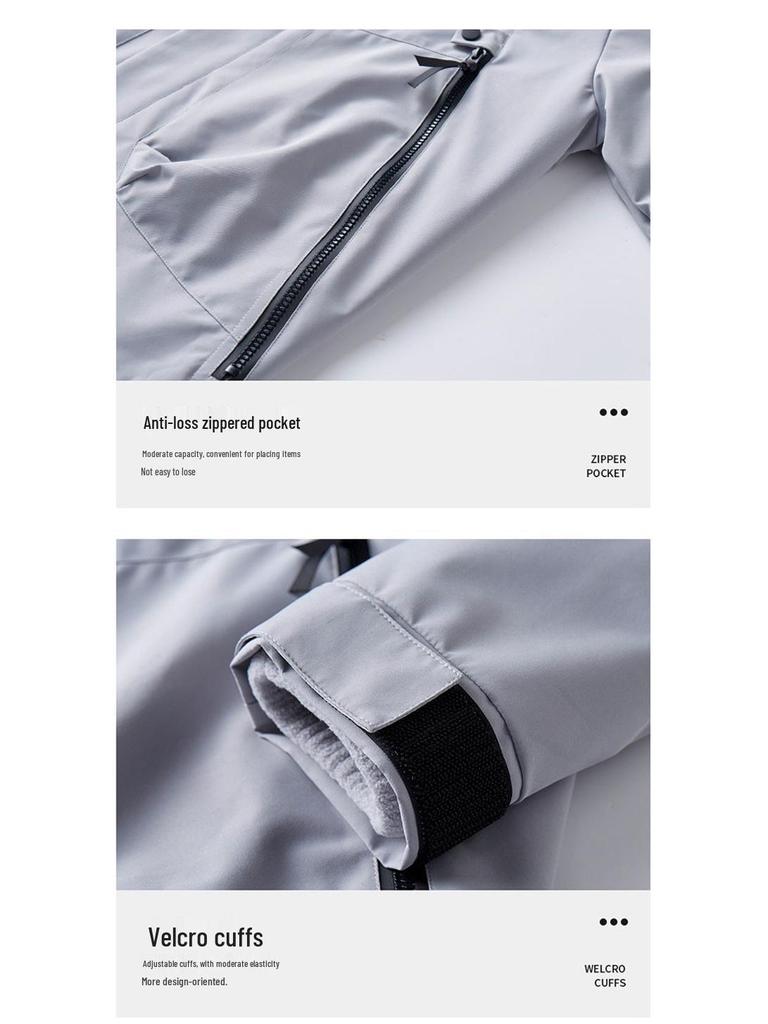 Windproof Waterproof Fleece-Lined Mountain Windbreaker Jacket for Skiing & Hiking