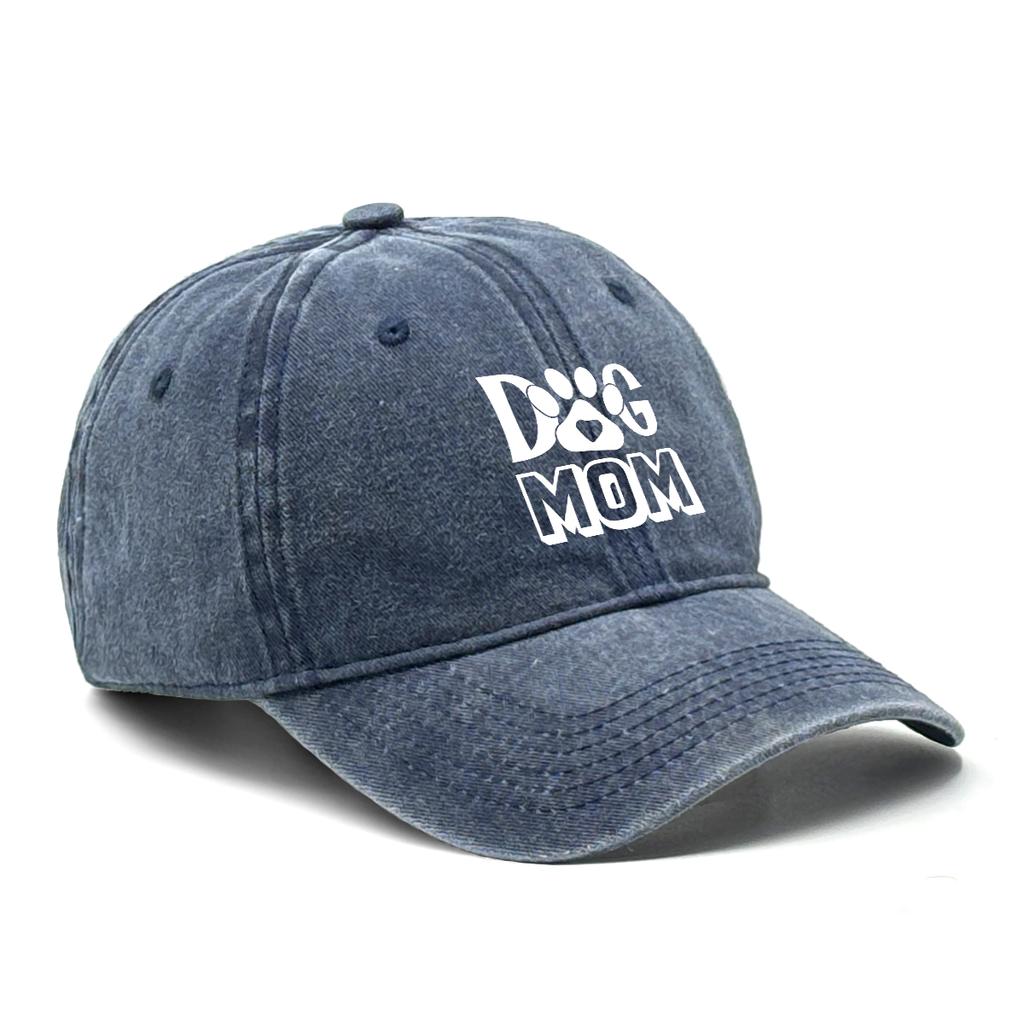 DOG MOM Print Adjustable Sun Hat Cotton Caps For Man Washed Retro Raw Brim Snapback Caps Ideal Choice For Casual Wear