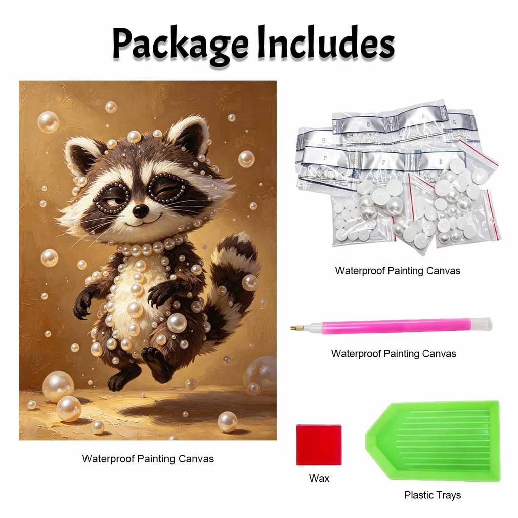 Pearl painting kit DIY cute raccoon with pearls home decoration painting