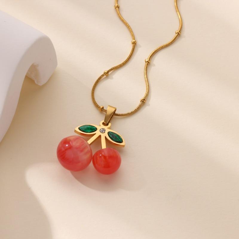 Новое креативное трехмерное ожерелье с подвеской в виде вишни, материал подвески из титановой стали, серия фруктов, цепочка для ключицы, подвеска с буквой