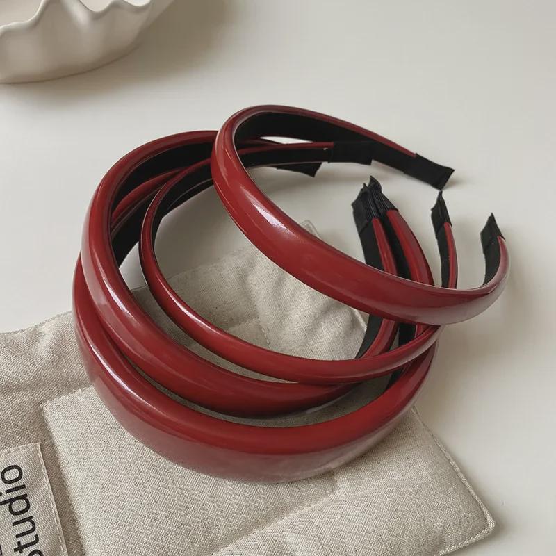 2024 Ретро Красный Кожаный Обруч Для Волос Для Женщин - Дизайн Высокий Череп, Аксессуар Для Умывания Лица, Элегантная Отбеливающая Заколка Для Волос