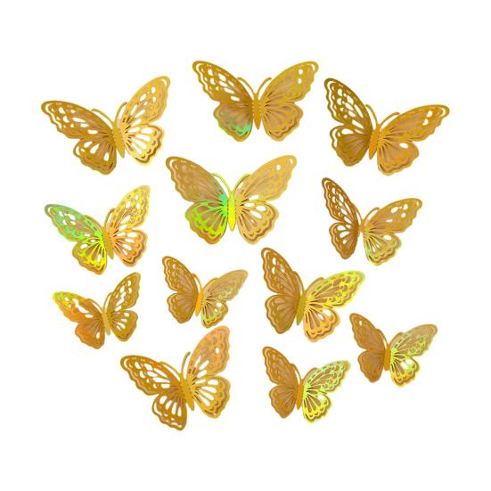 Yousheng 12 Pcs 3D Butterfly Wall Decor 3 Sizes Metallic Hollow Butterfly Decal for Birthday Party Cake Decoration Removable DIY Wall Art Mural for