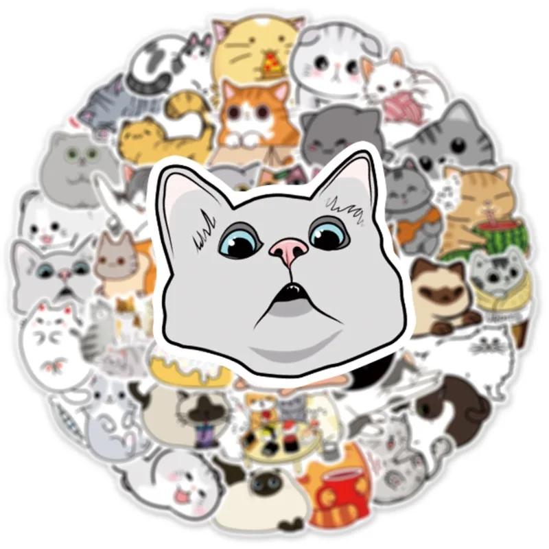 50PCS Cute Cartoon Cat Motorbike Helmet Stickers Creative Waterproof Rear Trunk Sticker Motorcycle Body Scratch Cover Decals