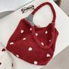 Cusual Embroidery Flower Tote Bag Large Capacity Fluffy Shoulder Bag Plush Underarm Bag  Travel
