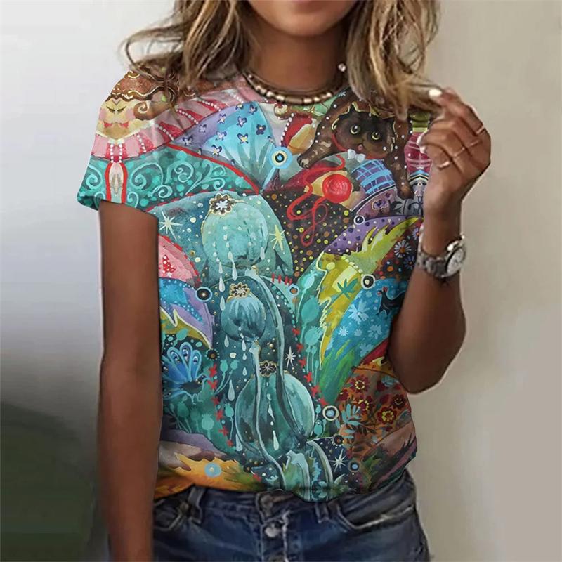 Women's T-Shirts Graffiti Art Fashion Print Short Sleeve Top Tees O-Neck Personality Women Summer Harajuku Loose Female Clothing
