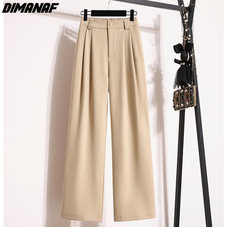 DIMANAF 2023 Большие размеры, осенние женские длинные брюки, свободные повседневные длинные базовые офисные женские брюки, однотонные брюки
