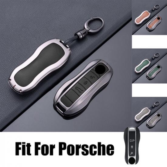 Zinc Alloy Leather Car Key Fob Case Cover For Porsche Panamera 911 992 Cayenne