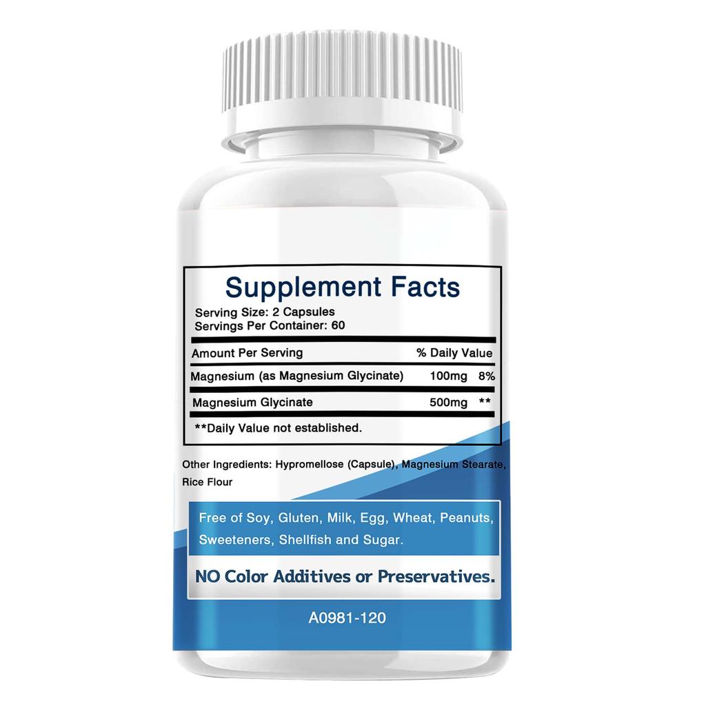 Magnesium Glycinate 500mg Capsules, Maximum Absorption Magnesium Supplement for Nerves Muscles Heart Mood