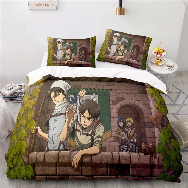 Japan Attack On Titan 3d Duvet Cover Sets Printed Bedding Set Pillowcase Twin Full Queen King Size Linen Bedclothes Dropshipping
