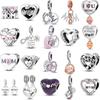 Mother's Day 925 Silver Dangle Charm Beads Family Heart Fit Original  Bracelet DIY For Pendant Necklace Making  For Women