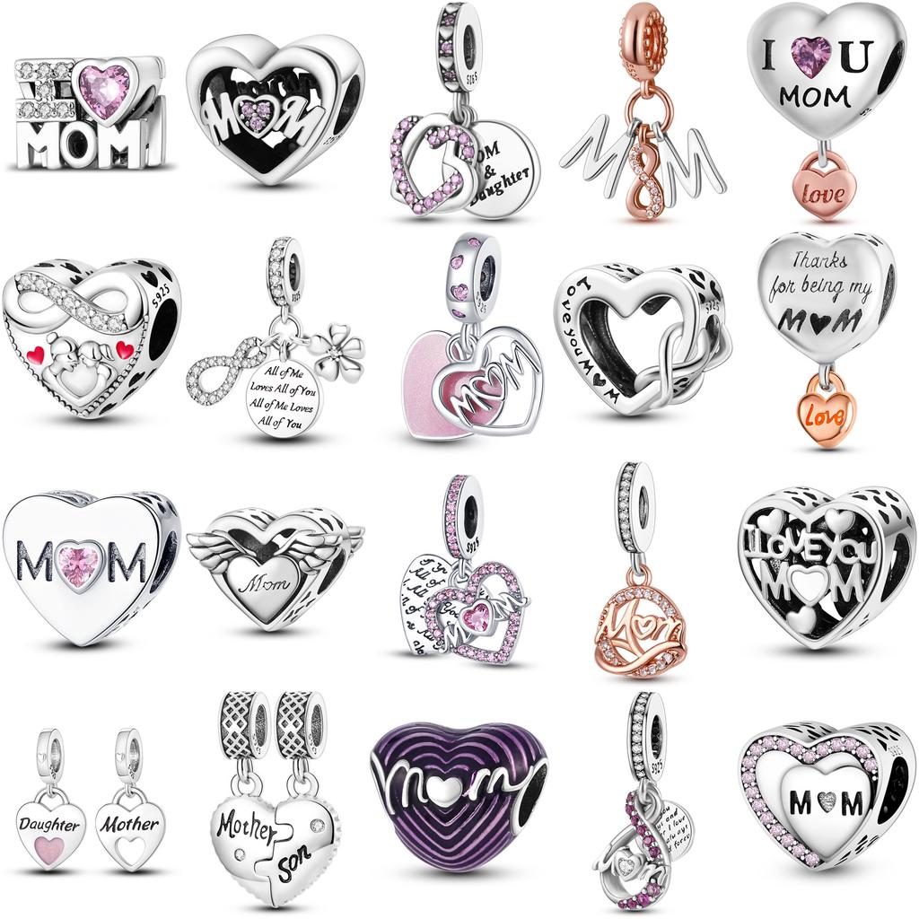 День матери 925 Серебряный Подвесной Шарм Бусины Семья Сердце Подходит Оригинальный Браслет DIY Для Ожерелья Кулона Изготовление Для Женщин