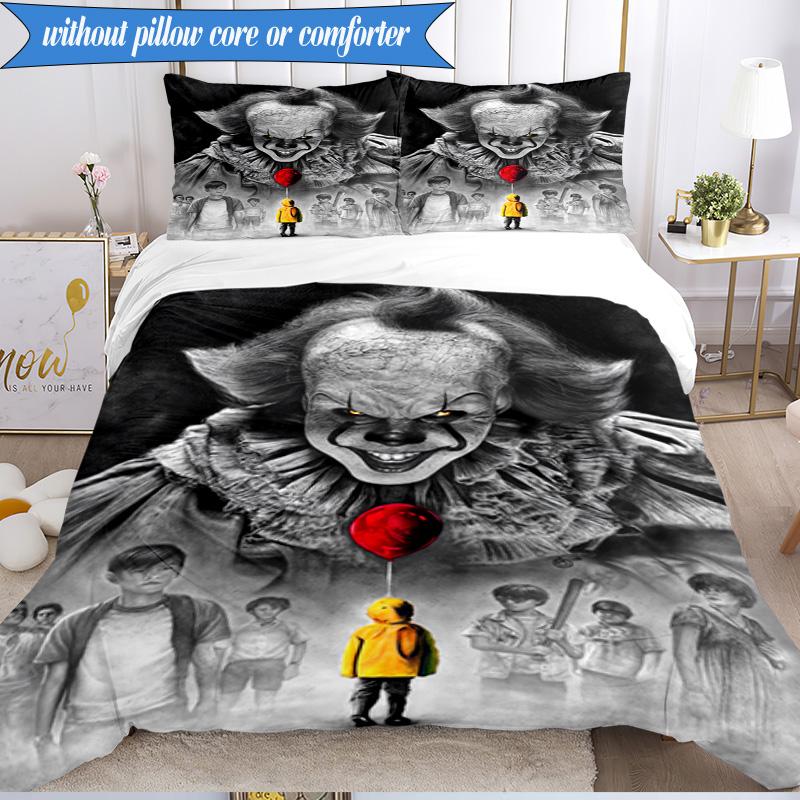 Scary Clown Horror 3pcs K-pop music group Bedding set,Ideal for Bedroom, Dormitory,Including Duvet Cover And 2pcs Pillowcases,Fan gifts
