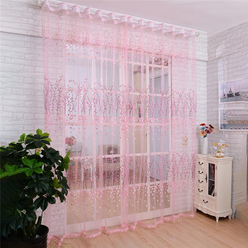 Transmitting Printed Wintersweet Pastoral Style Sheer Curtains Semi-shading Curtain Home Livingroom Window Decoration