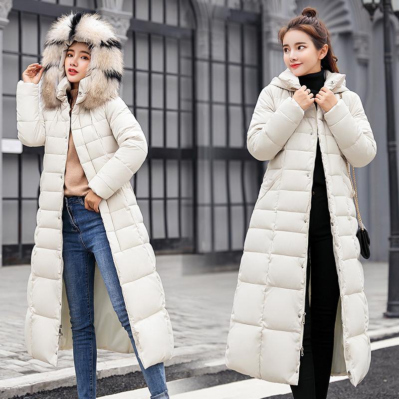 Down Padded Jacket Women's Long Parkas Winter Clothing Korean Slim Over-the-knee Thickened Down Jacket Cotton Jacket
