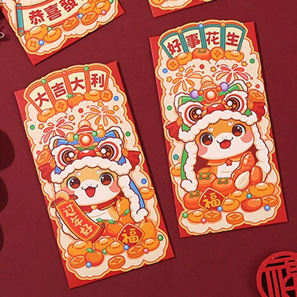6pcs Traditional 2025 Snake Year Red Envelopes Cartoon Lucky Money Bag Graduation