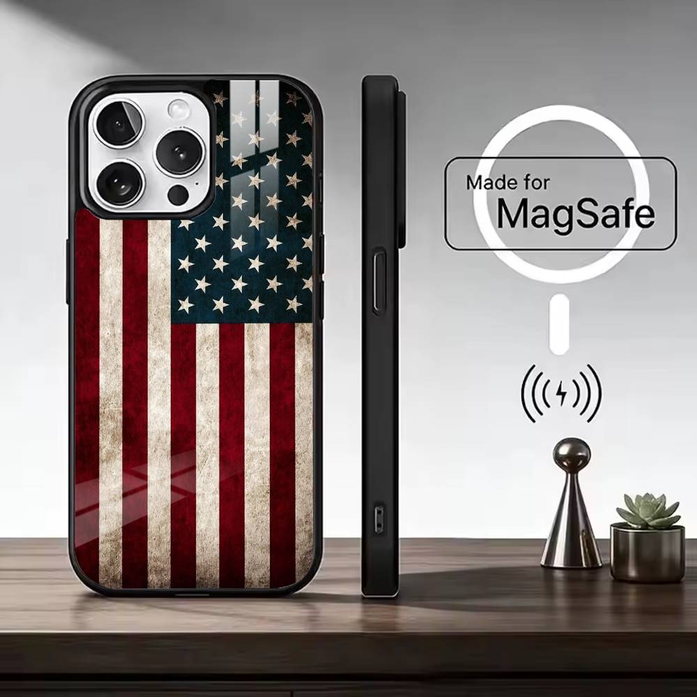 США A-Америка Флаг Чехол для телефона Для iPhone17,16,15,14,13,12,11 Plus,Pro Max, Новый Магнитный Беспроводной Заряд