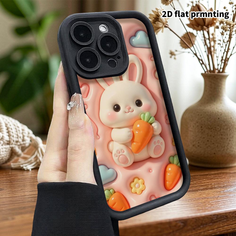 Phone Case: 2D flat design, fits iPhone 18, 17, 16, 15, 14, 13 Pro, featuring a white rabbit hugging a carrot, perfect Christmas and Halloween holiday