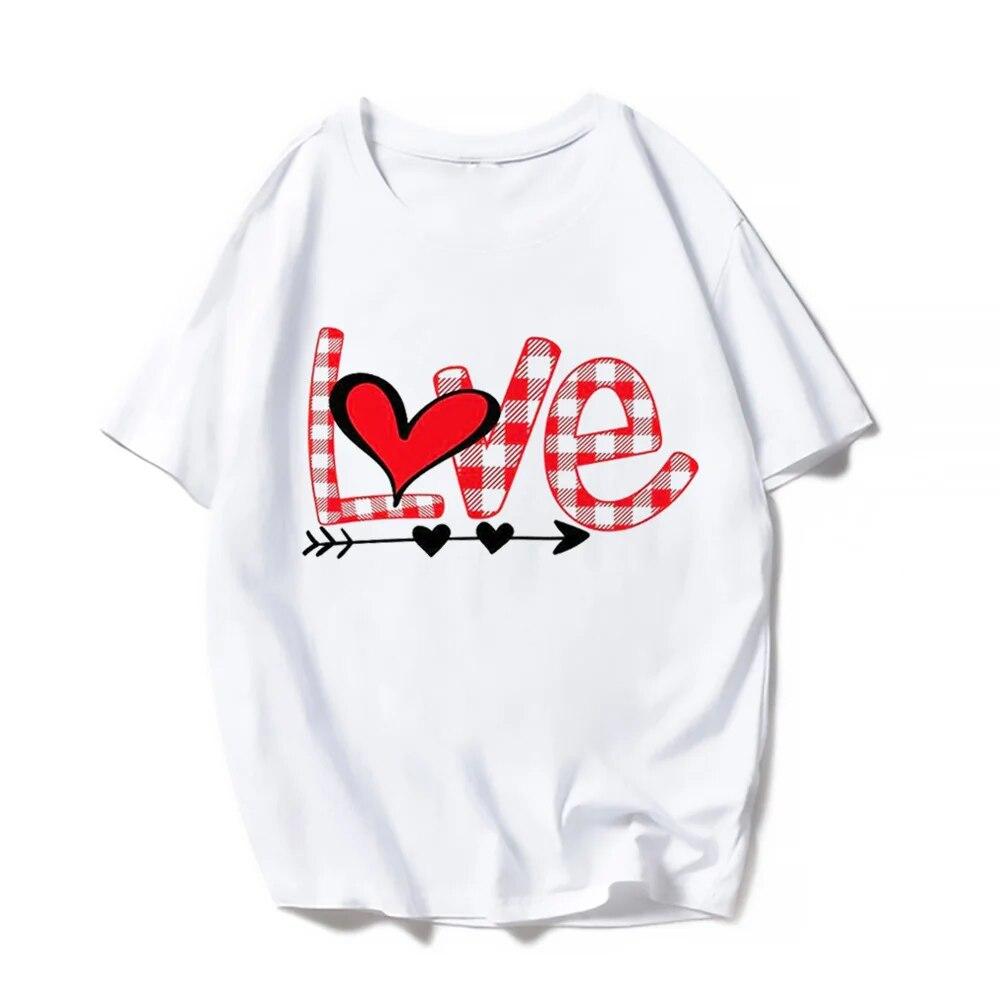 Повседневные футболки с короткими рукавами на День святого Валентина, женская модная летняя футболка с принтом Love Rose, женская футболка с графическим принтом