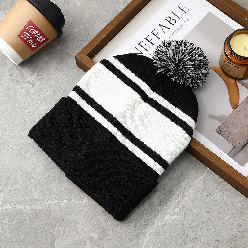 New Cross-border Acrylic Women's Jacquard Striped Adjustable Beanie Loose-fitting Versatile Knitted Ear-covering Warm Winter