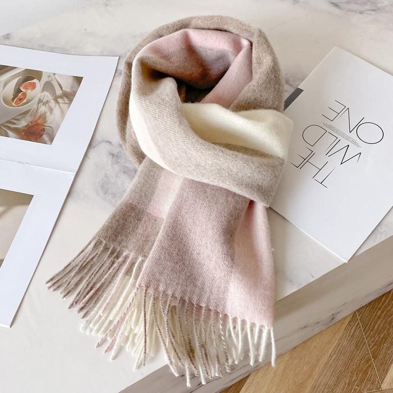 100% Wool Plaid Scarf Men Women Couple Warm Cashmere Blend Checked Winter Neckwear