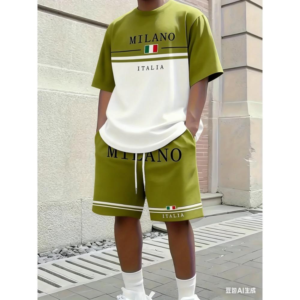 Мужской комплект: футболка с коротким рукавом и шорты с принтом «Звездное небо и стая волков»