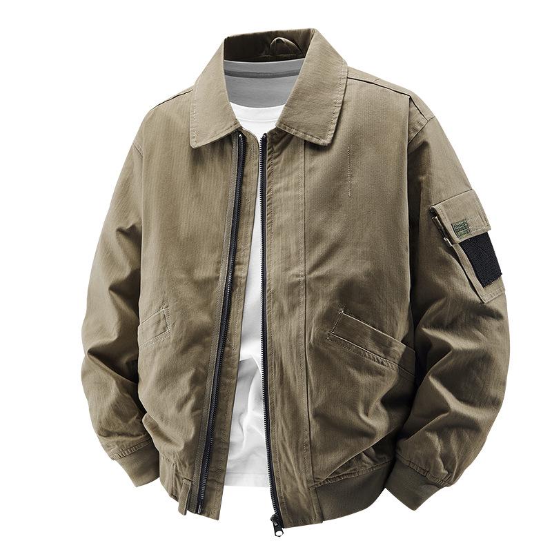 Unisex Casual Cotton Bomber Jacket - Solid Color, Lapel, Spring/Autumn, Loose Fit