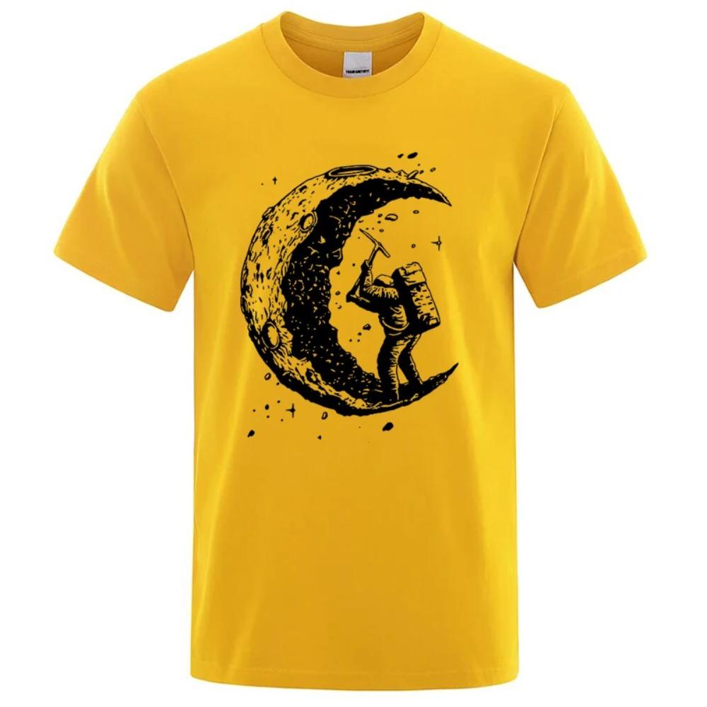 Men's High Quality 100%  Moon Print Casual Summer Cool Short Sleeve Men Tshirt Loose T-shirt Male Tee Shirts Male Tee Tops