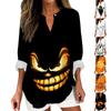 Women's Fashion Casual Halloween Print Drop Shoulder Long Sleeve V-Neck Ladies Tops