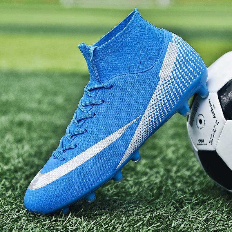 Футбольные бутсы высокие с шипами для искусственного газона кожаные для ног мужские и женские шипы для соревнований студенческие тренировочные бутсы цельные 2025
