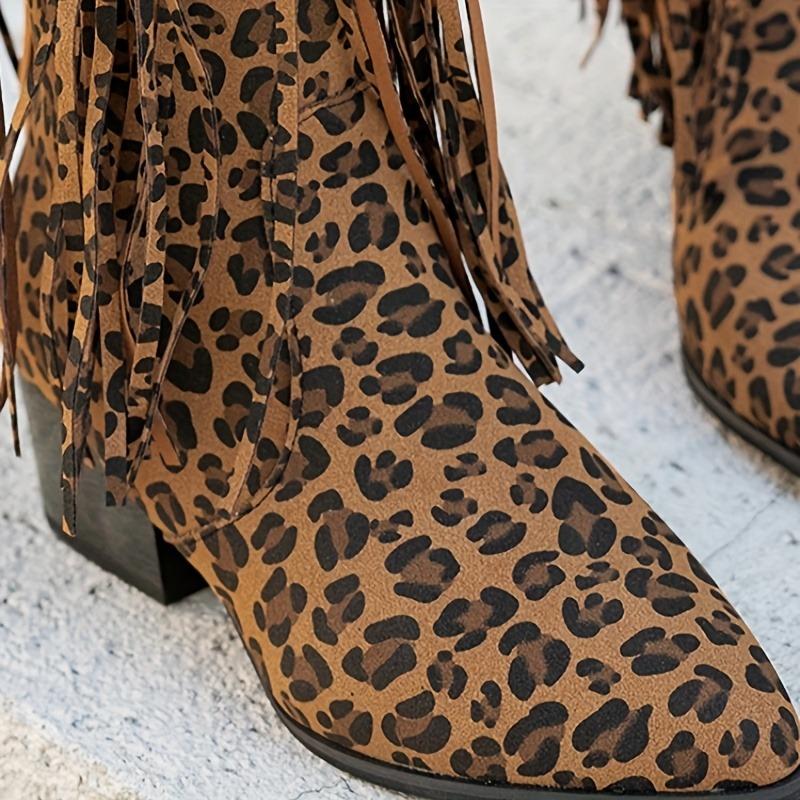 Женские стильные ботильоны - Элегантный острый носок, массивный каблук, слипоны, искусственная накладка с бахромой, удобная средняя высота для платьев и повседневных нарядов