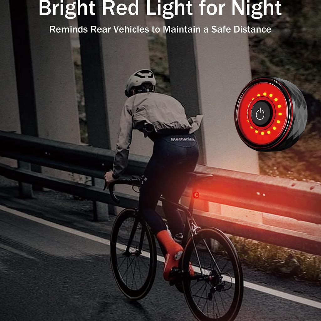 Smart Bike Tail Light: Auto /Off Rear Flashlight Ultra Bright Back Brake Light High Daytime Strobe USB Rechargeable Safety Red Led Taillight Wa