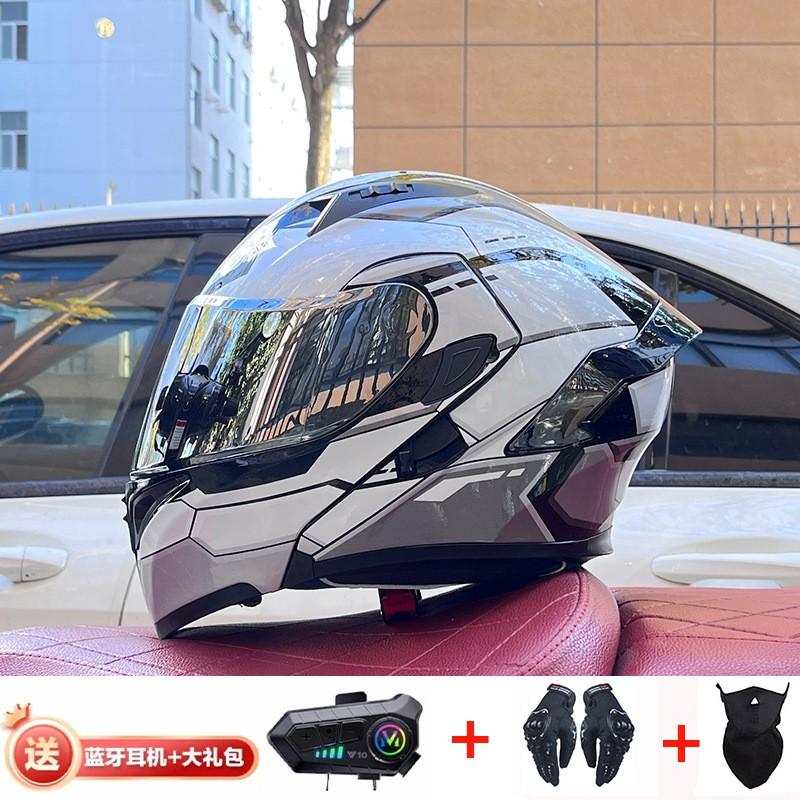 Full Face Motorcycle Helmet With Dual Visor Winter Warm Lining Bluetooth Slot Scooter Riders Men Women All Season