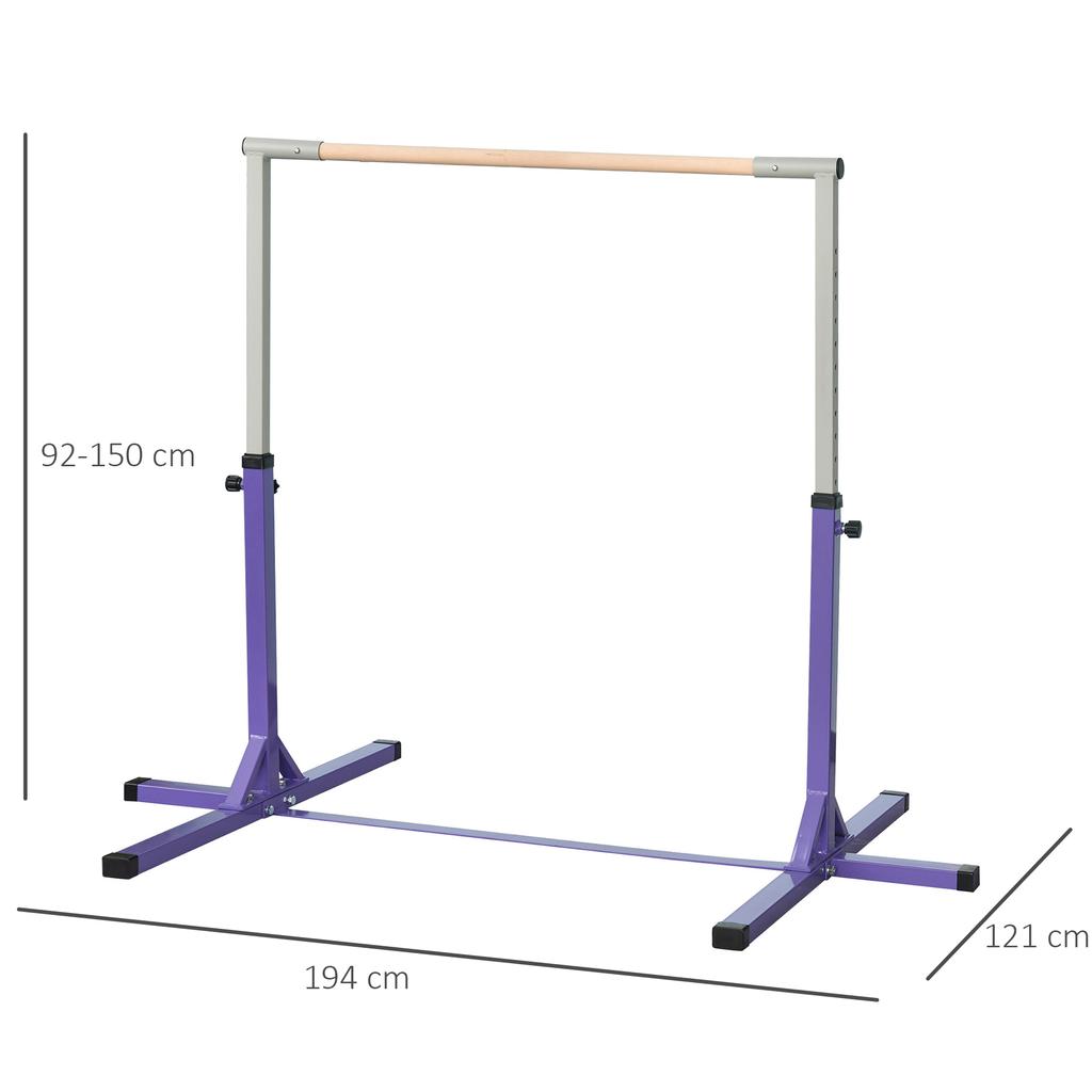 Gymnastics Horizontal Bar, 13-position Height Adjustable, Up to 75 kg, Steel, Beechwood, Purple