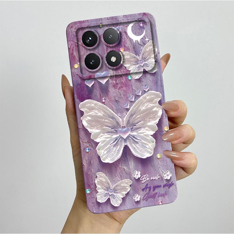 Shockproof Phone Case for Xiaomi Poco F6 Pro 5G Redmi K70 Pro Pretty Butterfly Flower Soft TPU Shell PocoF6Pro Bumper Back Cover