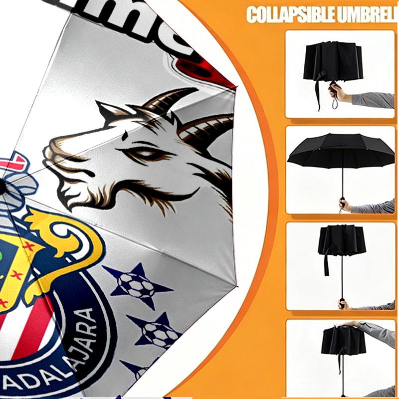 Custom Name Personalized Club Deportivo Guadalajara Print Umbrella, Auto Open Close, 8‑Rib Sturdy Frame, Commute Camping Hiking Use, Birthday Gift
