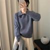 Gentle Wind Soft Waxy Stripes Contrasting Color Lapel Sweater Women's Top Autumn and Winter New Pullover Knitted Sweater Thick