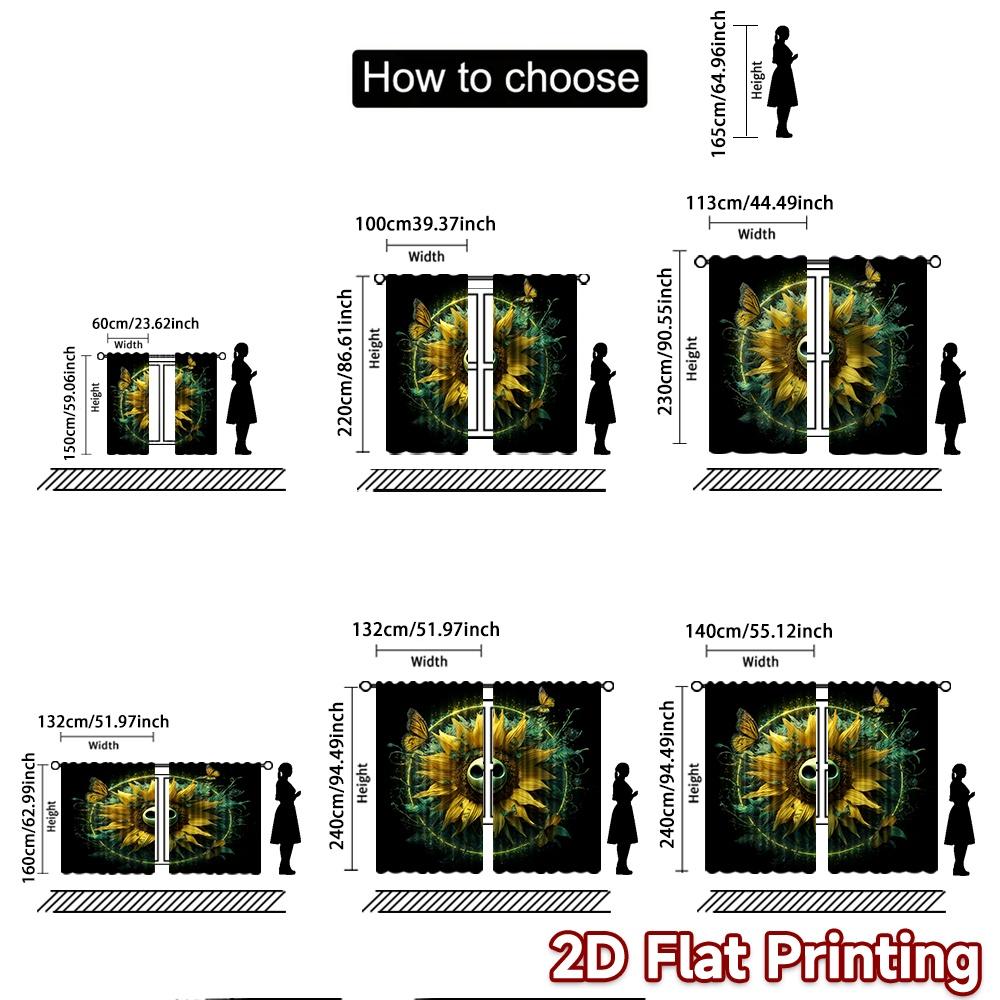 2pcs, 2D FLAT PRINTING Curtains (Without Rod) Moonlit Bloom Popular Curtains&Drapes Festival Yarn Curtains Room Decor Suitable