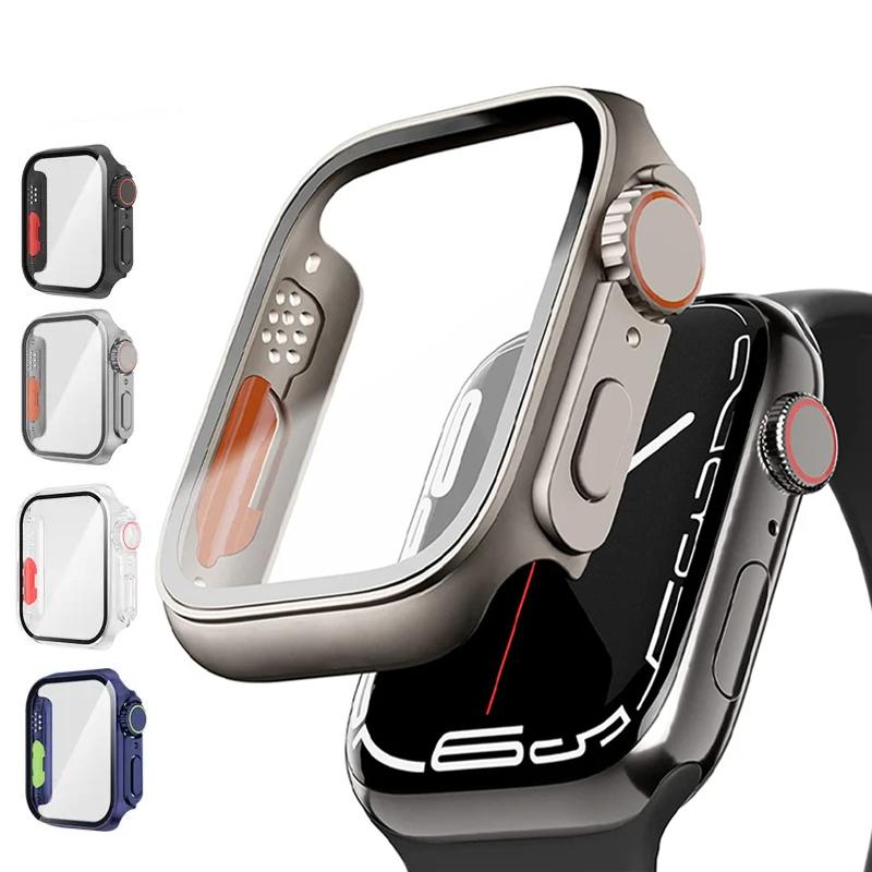 Glass+Case for Apple Watch 44mm 45mm 41mm 40mm 42mm 38mm Screen Protector Cover Change Ultra Bumper iWatch Series 9 8 7 SE 6 5 3